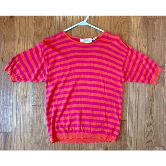 Vintage Talbots 100% silk pink and orange stripe sweater blouse small - Picture 2 of 8